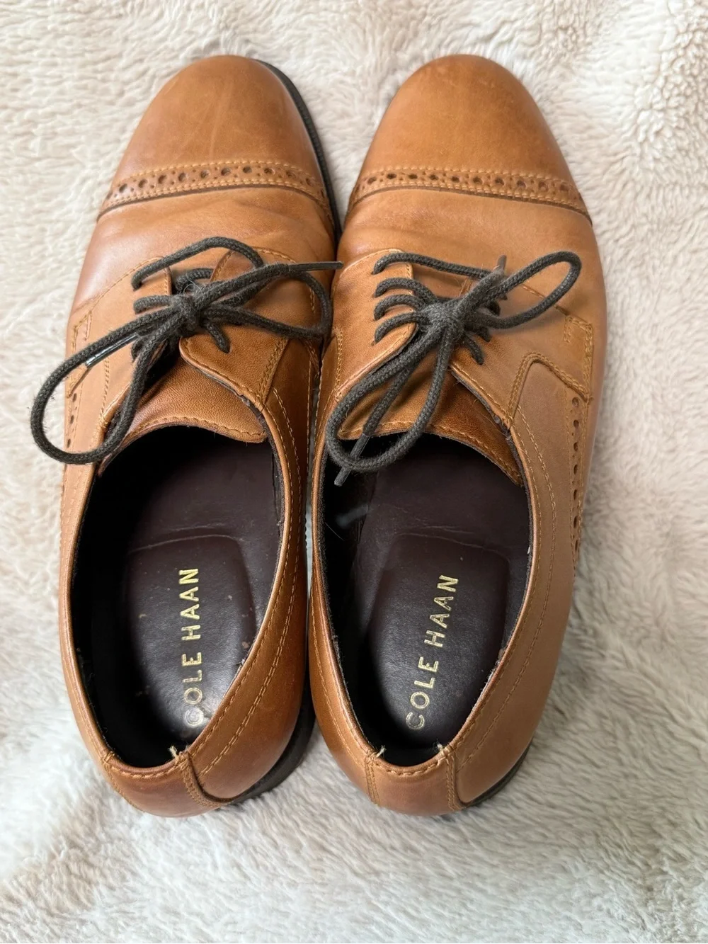 Men's Cole Haan Dustin Cap Brogue II Brown Cognac Leather Shoes Oxfords Sz 8.5